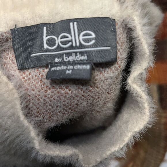 BELLE BY BELLDINI Fuzzy Houndstooth Plaid Mockneck Sweater-M - Picture 5 of 7